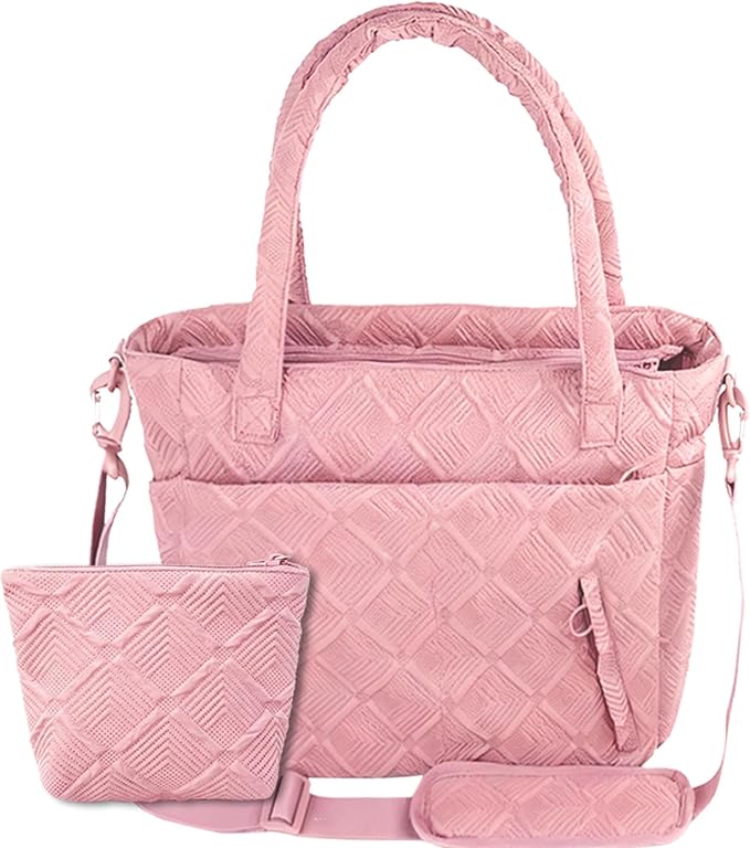 SUNRISING Tote Bag for Women, Puffy Tote Bag with Zipper, Large Quilted Shoulder Bag with Compartments for Travel Work Gym