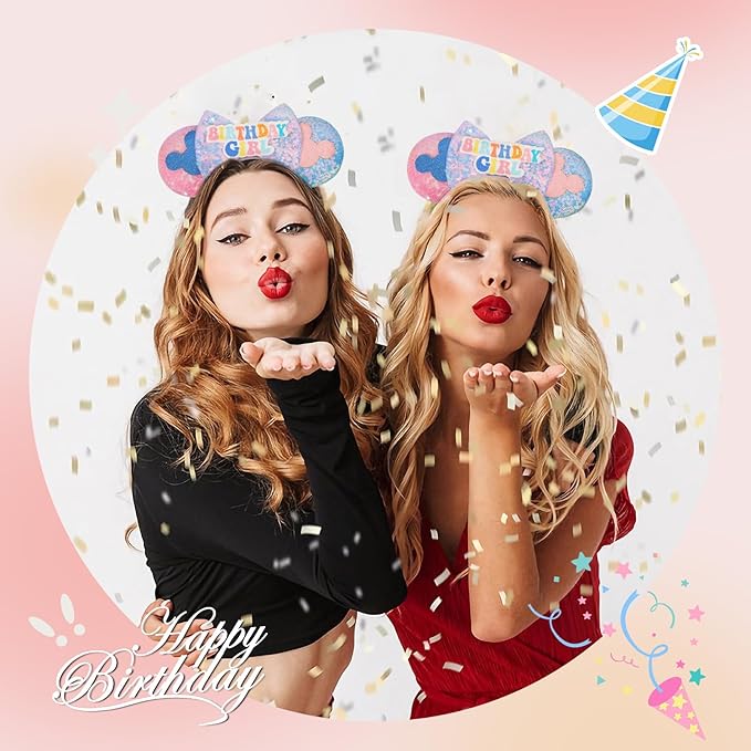 ETLUK Birthday Mouse Ears Headband, Birthday Girl Headband Sequin parks Ears for Adult Women Girls, Cosplay Accessories Party Decorations