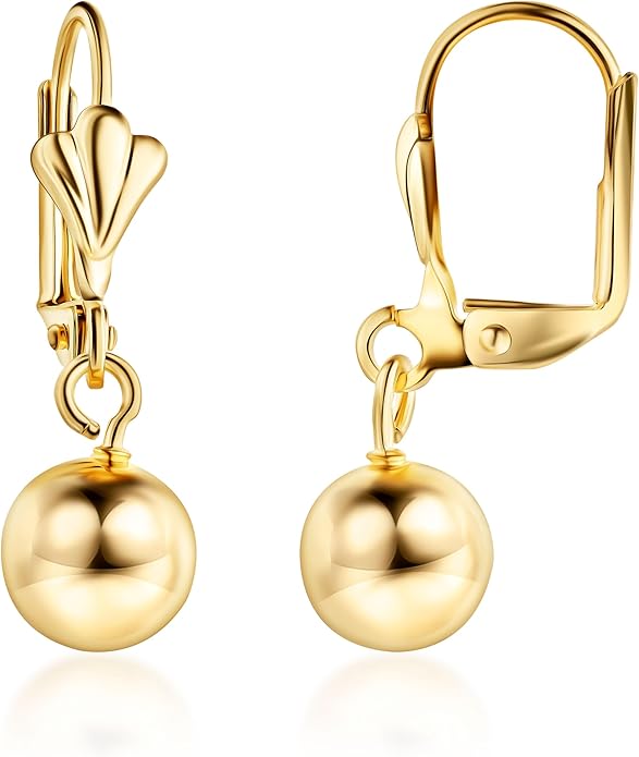 Barzel 18K Gold Plated Dangling Ball Drop Earrings, 8-12mm Sizes, Gold Plated, Tarnish Free, Made in Brazil