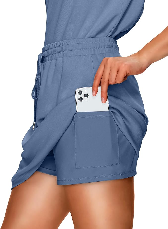 WIHOLL Two Piece Skirt Sets for Women Summer Vacation Outfits Tennis Skirt Crew Neck Top Versatile Lounge Sets