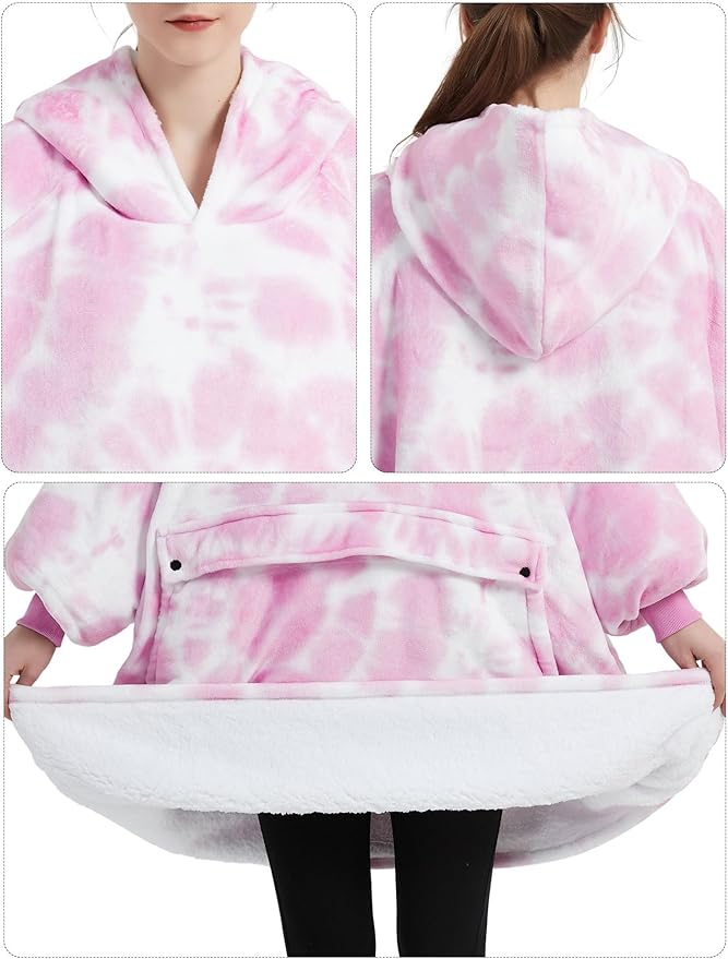 KFUBUO Wearable Blanket Hoodie for Adult Sherpa All Patterns Oversized Hoodie Sweatshirt Blanket with Pockets Birthday Gifts for Women Tie Dye