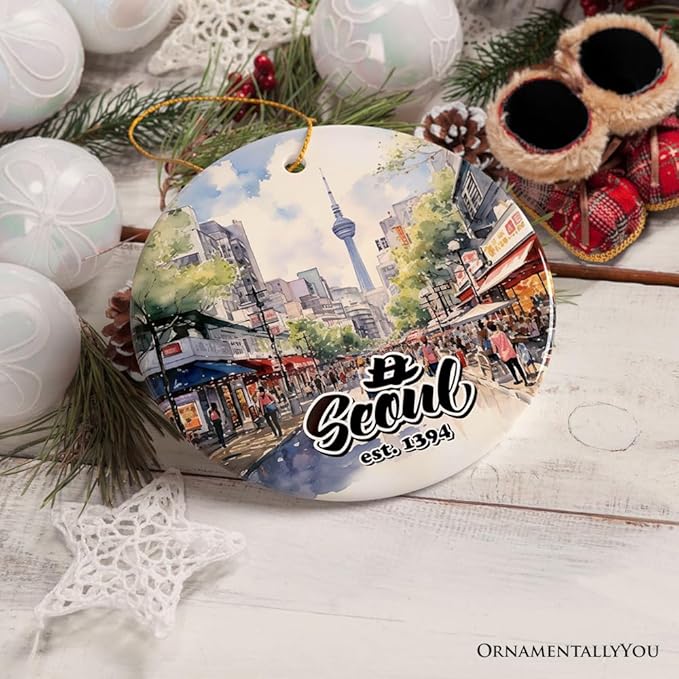 Illustrated Seoul South Korea Ceramic Ornament, Souvenir and Christmas Keepsake
