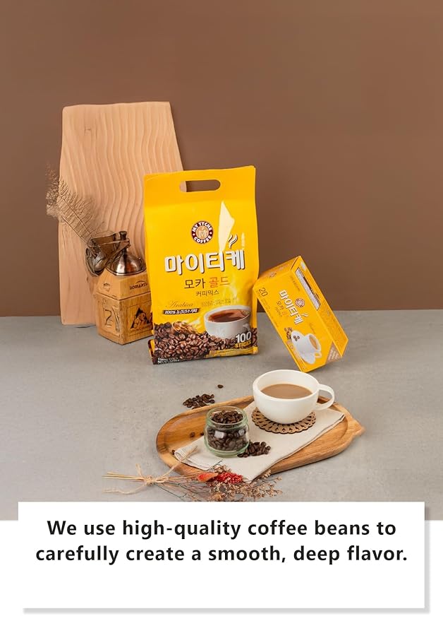 Korean Food Mocha Gold Coffee Mix 100T | MY TYCHE | Korean Instant Coffee Mix, Hot or Iced Coffee Blend | Instant Coffee Beverage Mix | K Coffee