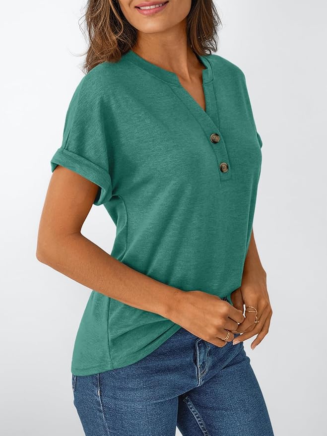 AUTOMET Women's Short Sleeve Shirts Henley Dressy Casual Summer Tops 2026 Spring Fashion Trendy Cute T-Shirts