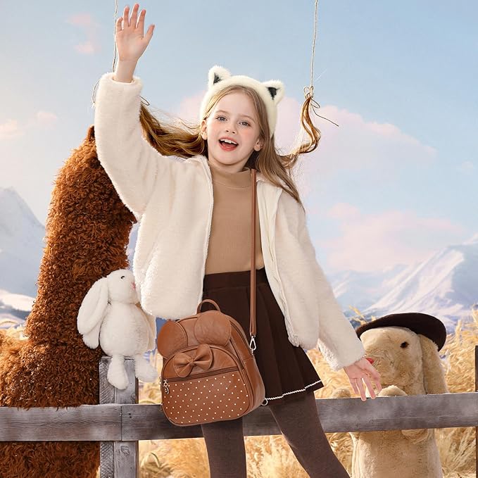 KL928 Girls Mini Backpack Bowknot Polka Dot Cute Daypacks Convertible Shoulder Bag Purse for Women (Brown)
