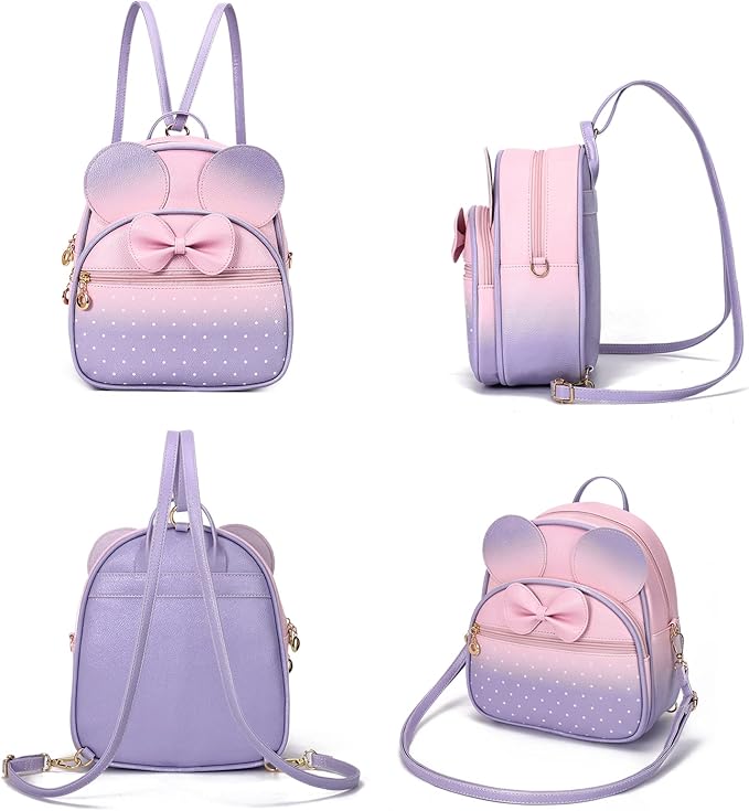 KL928 Girls Mini Backpack Bowknot Polka Dot Cute Daypacks Convertible Shoulder Bag Purse for Women