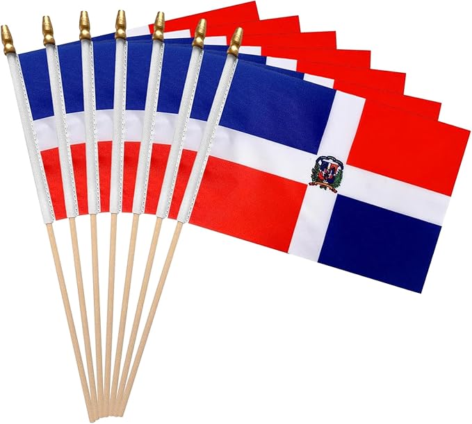 GSYLPFT 12 Pack Dominican Flags on Sticks Dominica Small Mini Hand Held Flags for Office Classroom Holiday Party Decorations