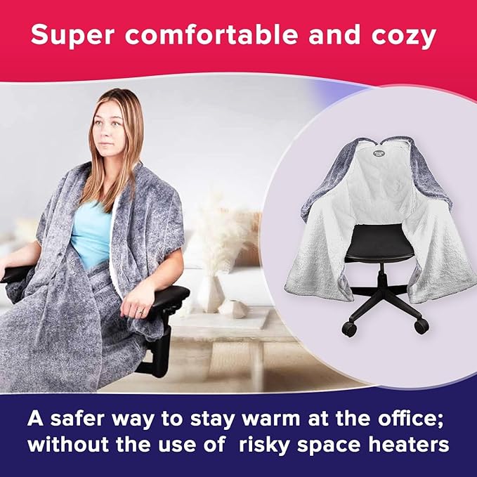 The Original Office Chair Blanket by SnuggleBack; Cozy Comfy Office Desk Chair Wrap Attaches for Convenient Heat and Hands-Free. Stay Warm In The Winter or Summer. Faux Fur (Blue Pattern Fleece)