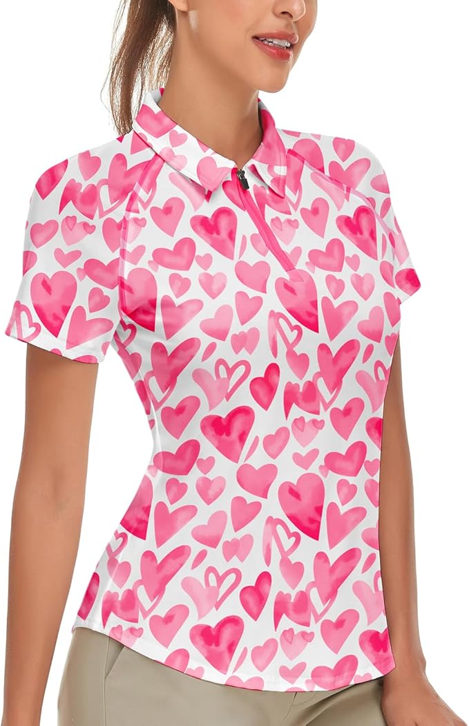 Women's Golf Shirt Short Sleeve Tennis Shirt Quarter Zip Golf Pullover Golf Polo Shirts Argyle Tops