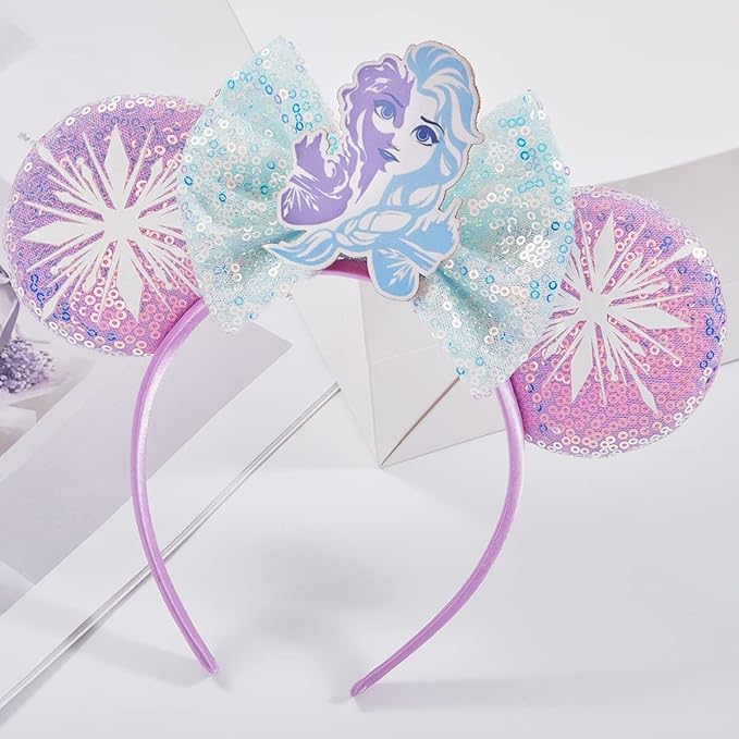 RAZKO Mouse Ears Headband, Elsa Sequin Minnie Ears Headband for Women Girls Hair Accessories, One Size Fits All, 16, Great for Disney Trip, Birthday Party, Halloween, Christmas