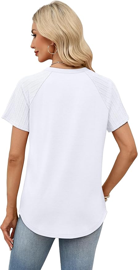 WIHOLL Summer Tops for Women 2026 Trendy Short Sleeve Shirts Crew Neck Tops Curved Hem Fashion Clothing