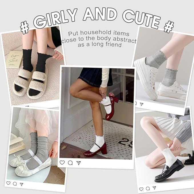ANDERE ARTE Womens Ruffle Ankle Socks Cute Lettuce Edge Crew Socks for Women