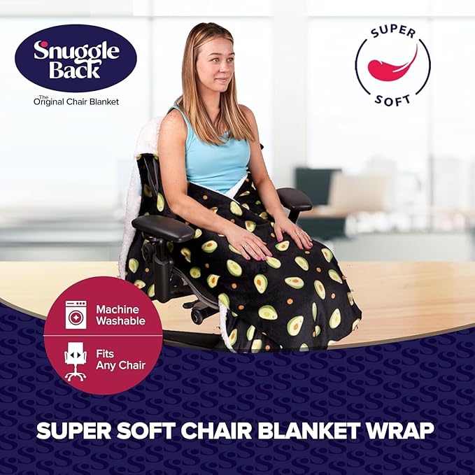 The Original Office Chair Blanket by SnuggleBack; Cozy Comfy Office Desk Chair Wrap Attaches for Convenient Heat and Hands-Free. Stay Warm In The Winter or Summer. Faux Fur (Blue Pattern Fleece)
