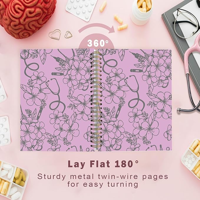 Lacama Nurse Notebook Journal, Nursing School Essentials, Nursing Student Graduation Gifts, Nurse Gifts for Women Nurse Appreciation Gift, Nurses Week Gifts, Stethoscope Flower Spiral Notebook(Purple)