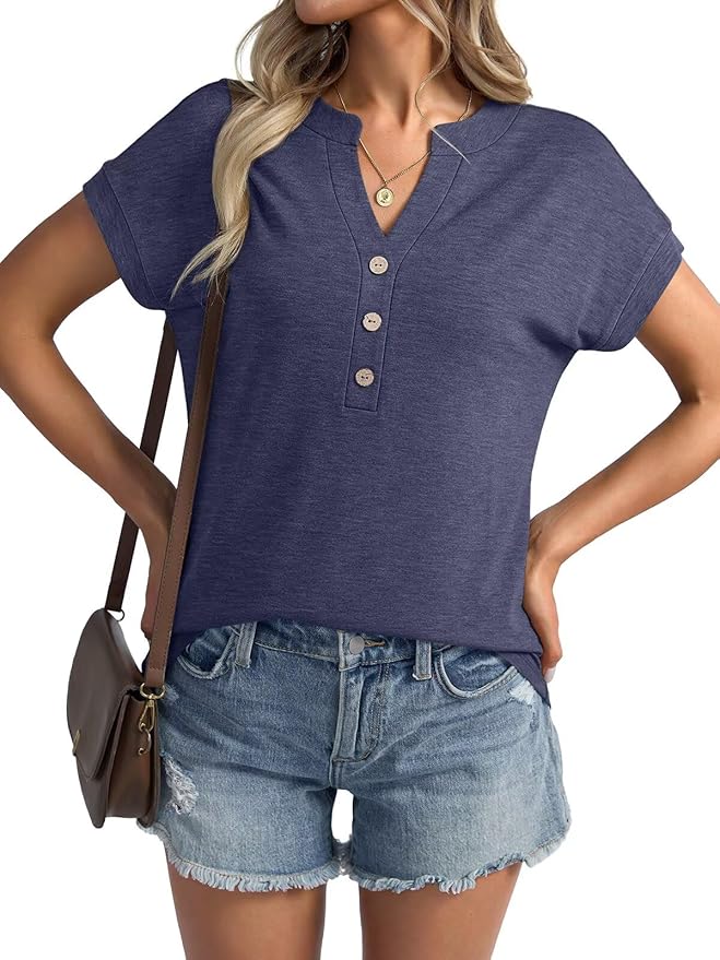 Womens V Neck Cap Sleeve Tops Summer Casual Short Sleeve Shirts Loose Fit Basic Work Tee Trendy Clothes 2025