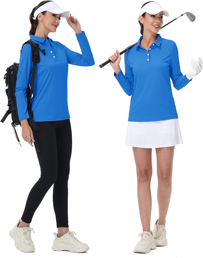 MAGCOMSEN Women's Polo Shirts Long Sleeve Golf Shirt Quick Dry UPF 50+ Sun Protection Lightweight Tennis Shirts