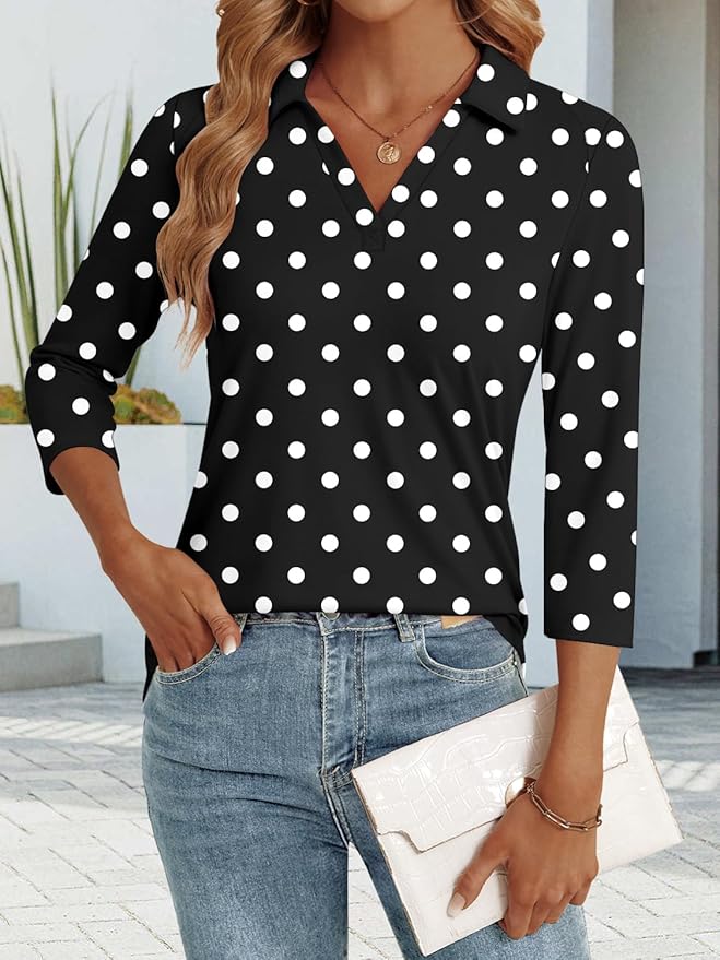 3/4 Length Sleeve Womens Tops Dressy Casual V Neck Polo Shirts Business Work Blouses 2025 Trendy Tunic Top
