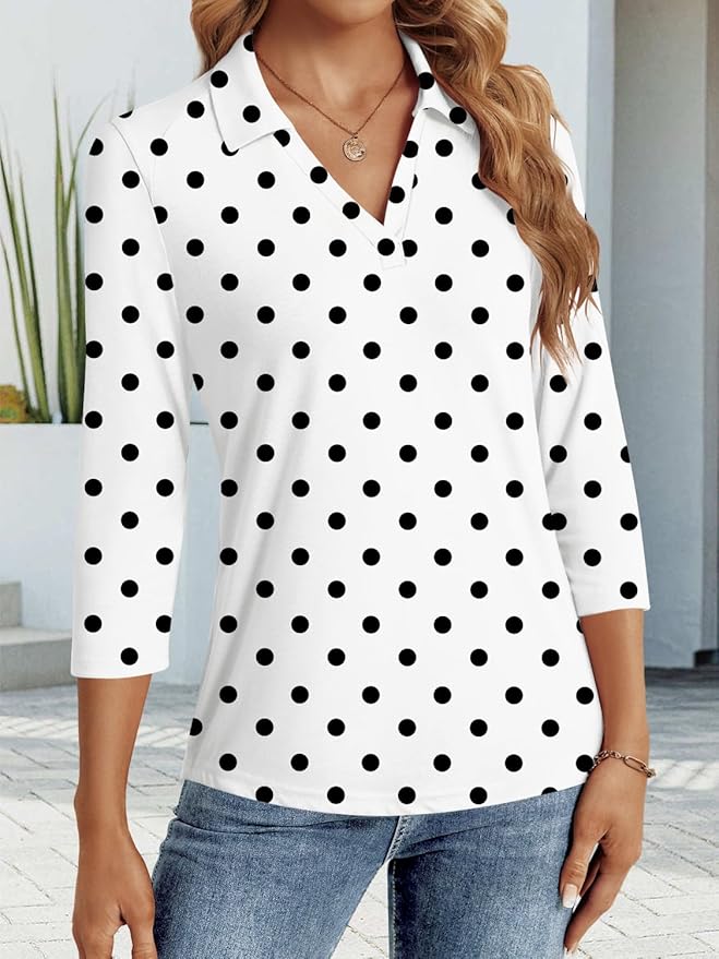 3/4 Length Sleeve Womens Tops Dressy Casual V Neck Polo Shirts Business Work Blouses 2025 Trendy Tunic Top
