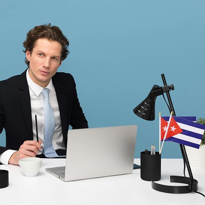 GSYLPFT 12 Pack Cuba Flags on Sticks Cuban Small Mini Hand Held Flags for Office Classroom Holiday Party Decorations