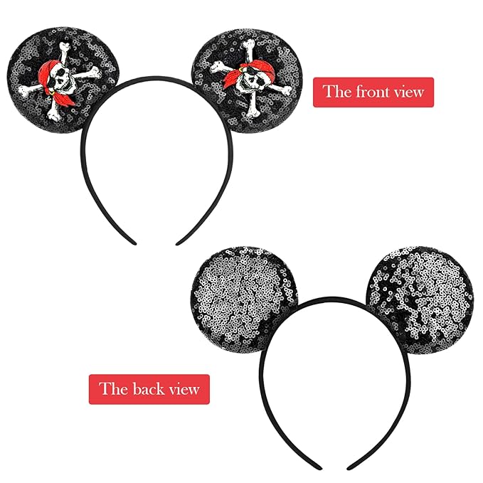 DRESHOW Pirate Themed Mouse Ears Headband with Bow Glitter Party Decoration Halloween Cosplay Costume for Women