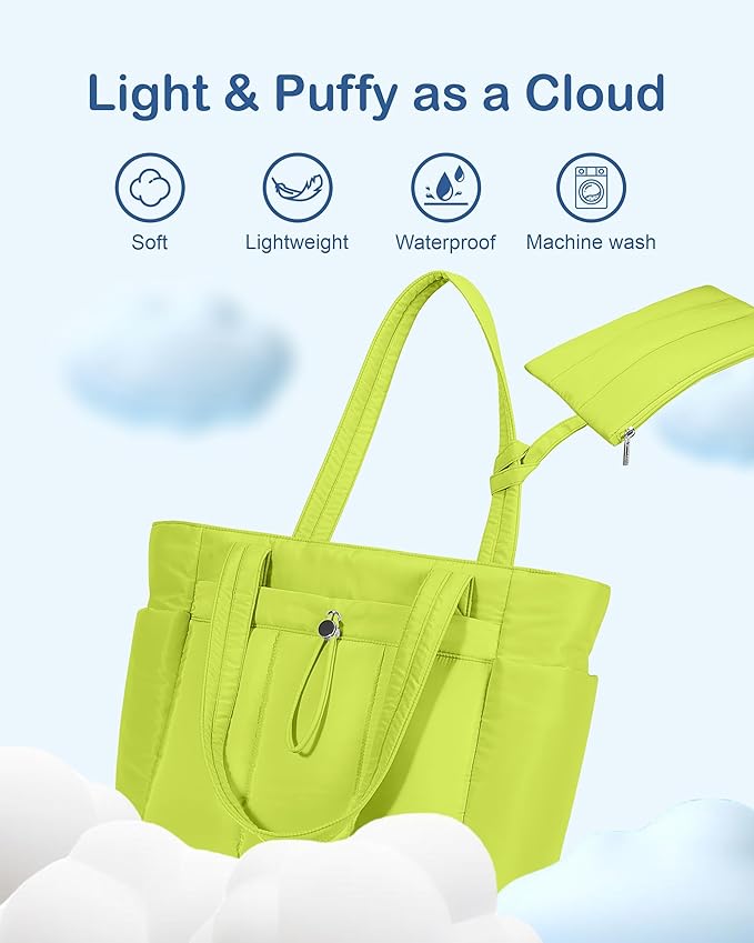 TOPDesign Puffy Tote Bag for Women with Cup Holder & Laptop Compartment & Cosmetic Bag & Trolley Sleeve for Work, Travel
