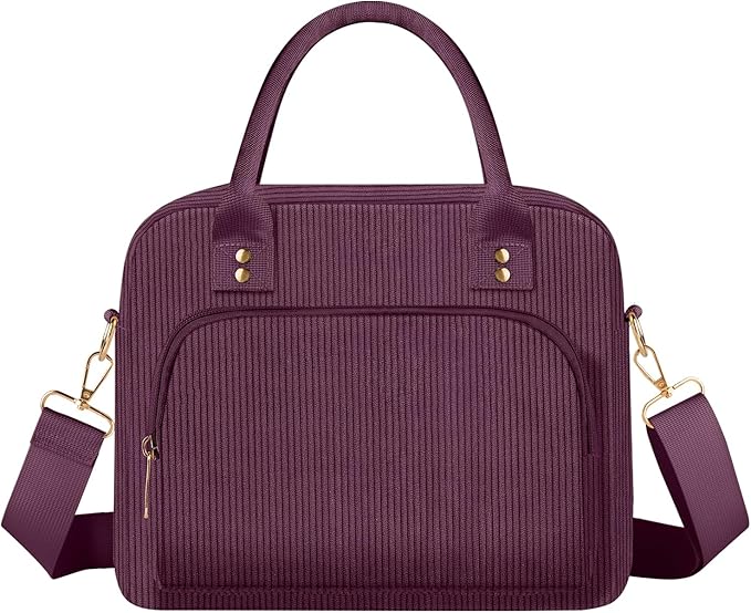 Lunch Bag Large Insulated Lunch Box for Women Men Adult Cute Purple Lunchbox Corduroy Lunch Bags Boxes Pail with Adjustable Shoulder Strap for Work Mom Picnic Office Travel 11.4×6.8×9.1 inches 11.5L