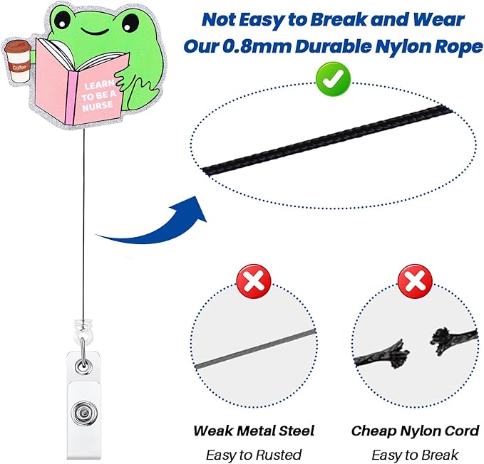 Learn to BE A Nurse Funny Badge Reel, Cute Frog Retractable ID Card Badge Holder, Name Tag Work Badge Clip for RN LPN LVN CNM CNA MA PCA ER Nursing Student Doctor, Nurse Gifts
