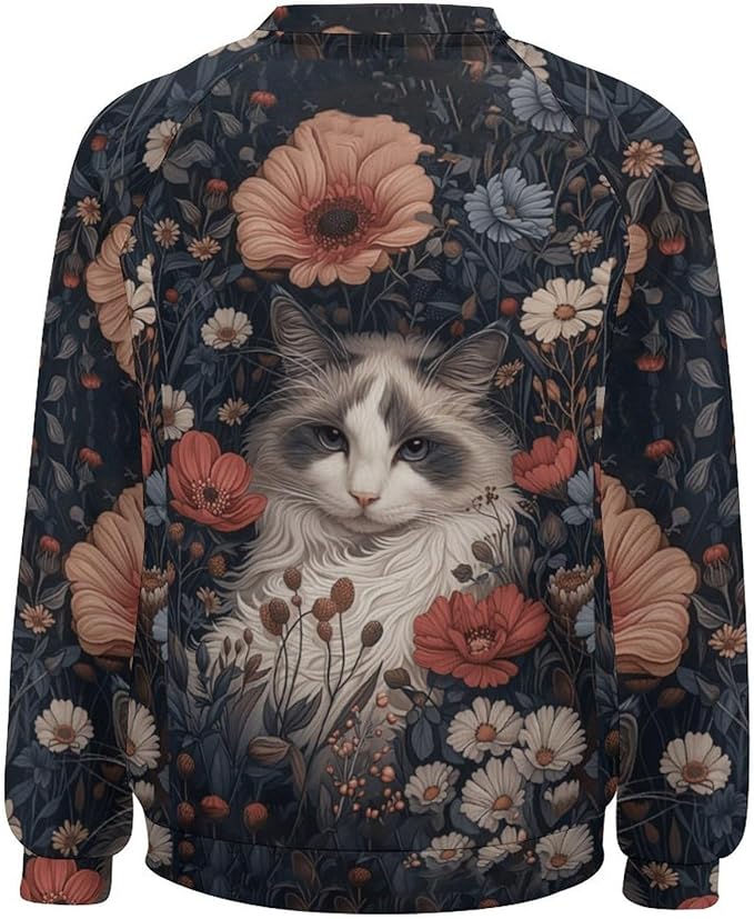 Spatofa Womens novelty funny cat printed crewneck sweatshirt casual loose long sleeve graphic pullover sweatshirts tops
