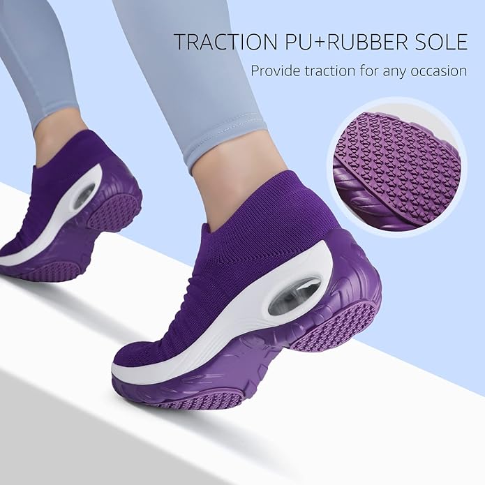 HKR Women's Walking Shoes Arch Support Non Slip Work Shoes Breathable Knit Upper Lightweight for Plantar Fasciitis