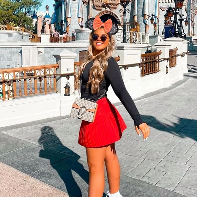 Seamoy Sequin Mouse Ears Headband, Halloween Mice Ears Hairband, Mouse and Mice Costume Hair Accessory for Women Girls (Orange Bow and Black)