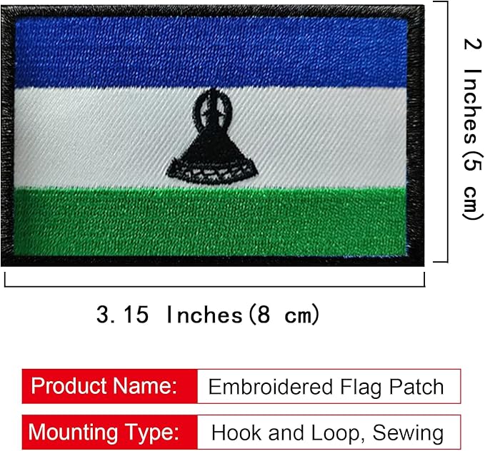 EmWoot 2PCS Lesotho Flag Patch Embroidered Morale Patch Military Tactical Patches Hook and Loop Applique Fastener