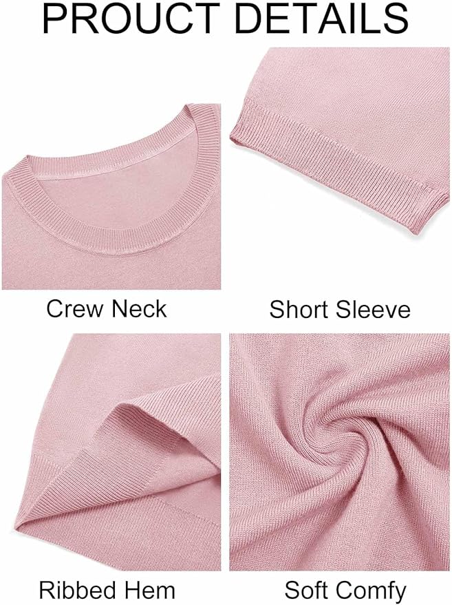 Imily Bela Womens Summer Short Sleeve Sweater Dressy Casual Crew Neck Knit Tops Fashion Pullover Shirts