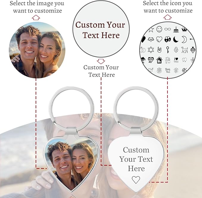 RSQGT Personalized Custom Keychain with Picture - Double Sided Engraving Photo Text Customized Key Chains for Men Boyfriend