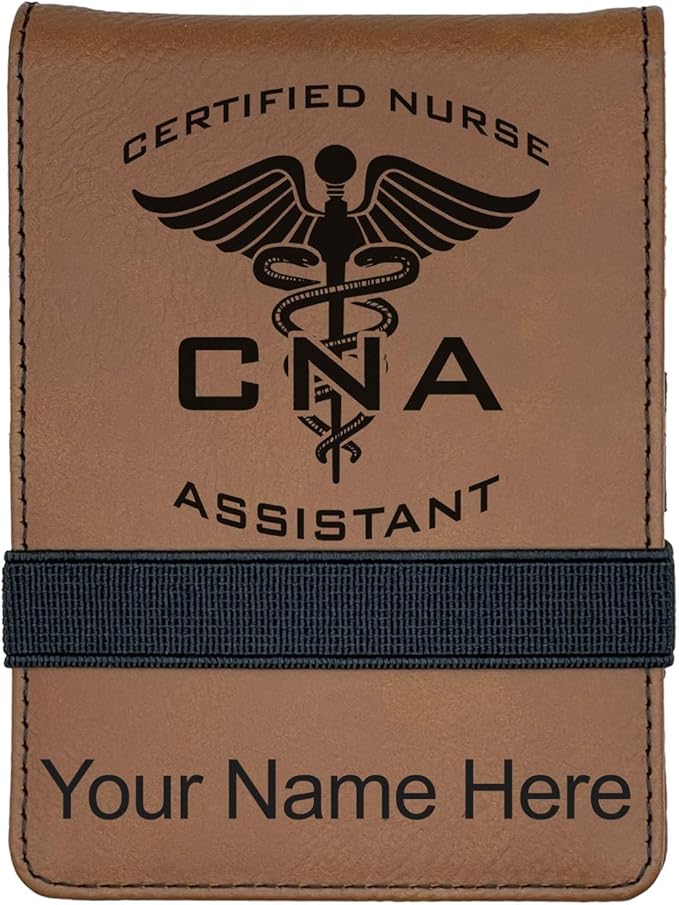 LaserGram Mini Padfolio with Notepad and Pen, CNA Certified Nurse Assistant, Personalized Engraving Included (Dark Brown)