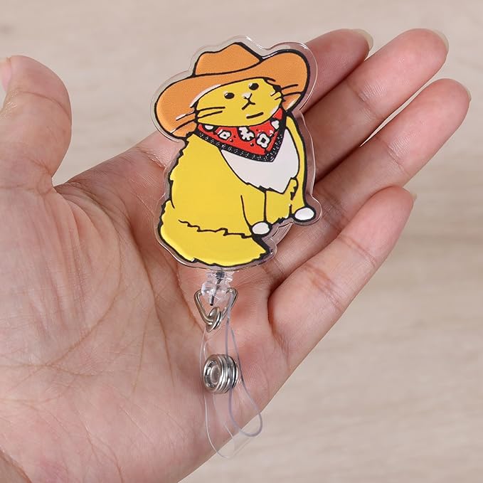 Funny Cowboy Cat Nurse Badge Reel, Cute Work Badge Holder with Retractable Clip, Pediatric Badge Buddy, Nursing Student RN LPN CNA MA Medical Worker Teacher Doctor ID Name Badge Clip Accessories