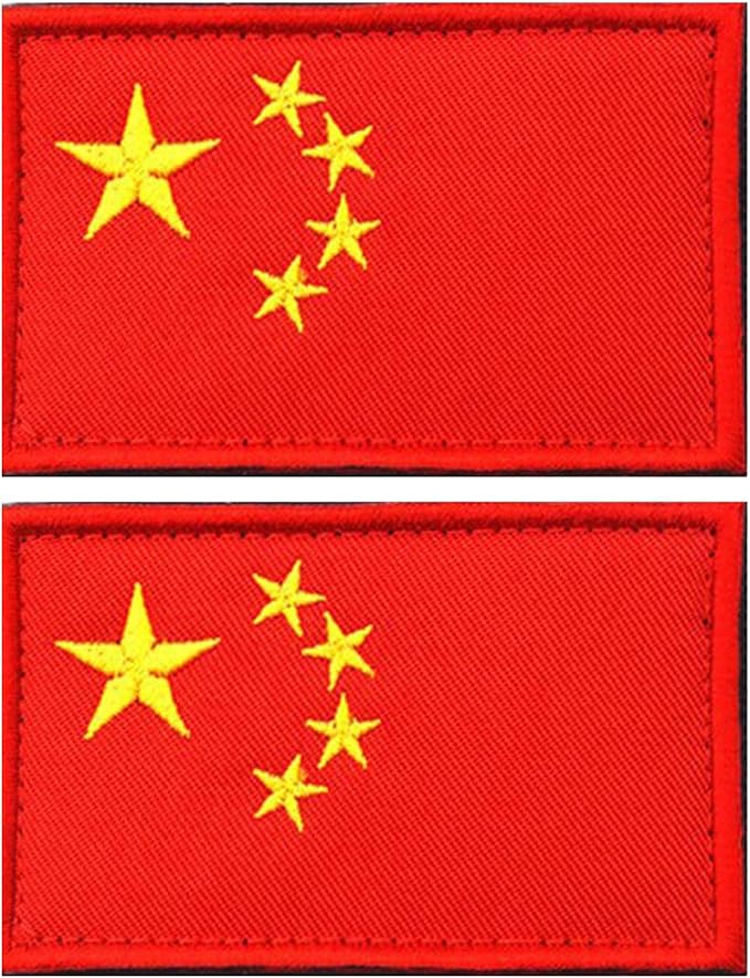 EmWoot 2PCS China Flag Patch Embroidered Morale Patch Military Tactical Patches Hook and Loop