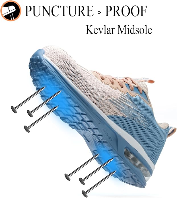 Steel Toe Shoes for Women Lightweight Breathable Safety Work Sneakers Non Slip Puncture Proof Utility Slip On Footwear for Industrial Construction