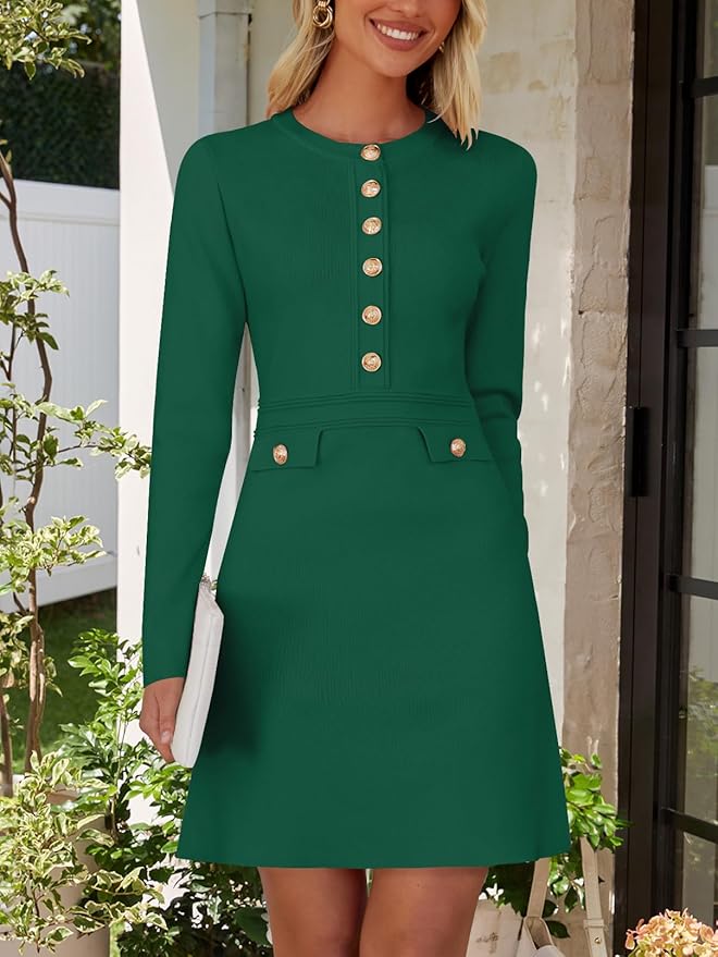 NENONA Women's 2026 Long Sleeve Fall Winter Sweater Dress Spring Fashion Button Elegant Business Casual Work Mini Dresses
