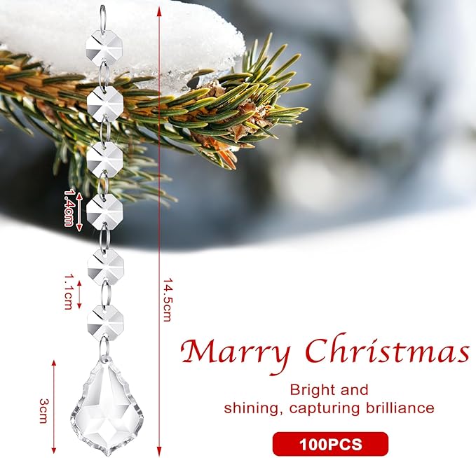 Nuenen 100 Pcs Acrylic Hanging Crystals for Centerpieces Chandelier Clear Crystal Garland Strands Ornament Acrylic Clear Beads Prisms Pendant for Christmas Tree Window Home Decoration(Maple Leaf)