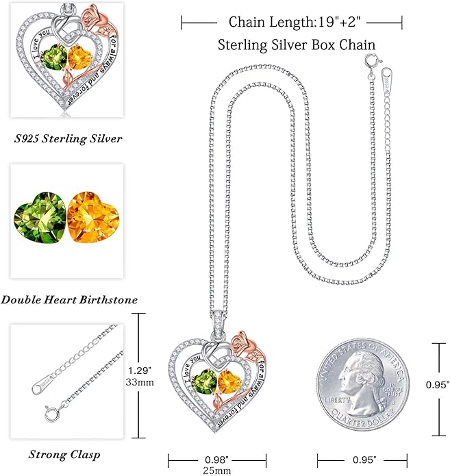 Iefil Valentines Day Gifts for Her - 925 Sterling Silver Double Birthstone Necklace, Anniversary Birthday Gifts for Women, Jewelry Gift for Wife Girlfriend Mom Her