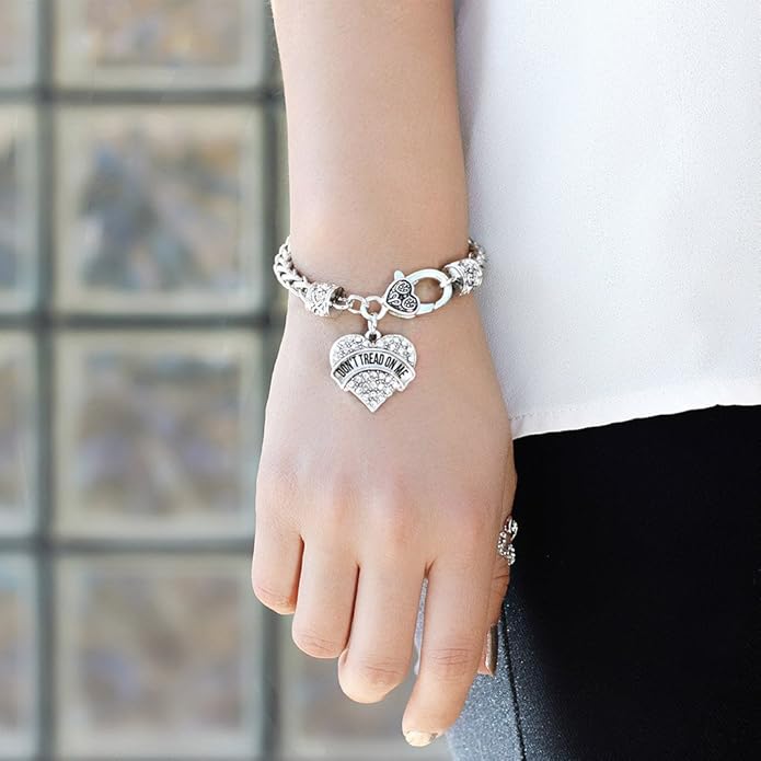 Inspired Silver - Silver Pave Heart Charm Bracelet with Cubic Zirconia Jewelry