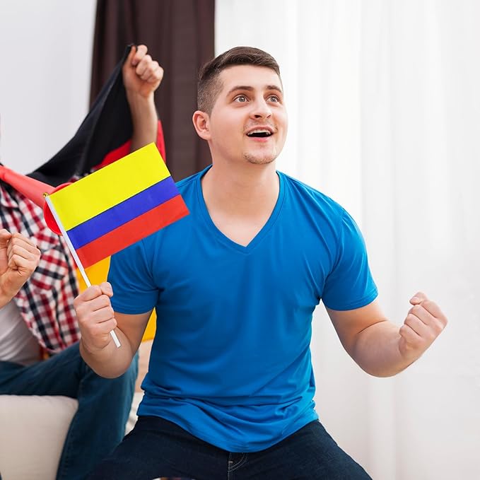 Colombia Flag Small Colombian Flag 12 Pack Mini Hand Held Colombian Flags on Sticks for Party Parades Sports Events Patriotic Holiday Decorations