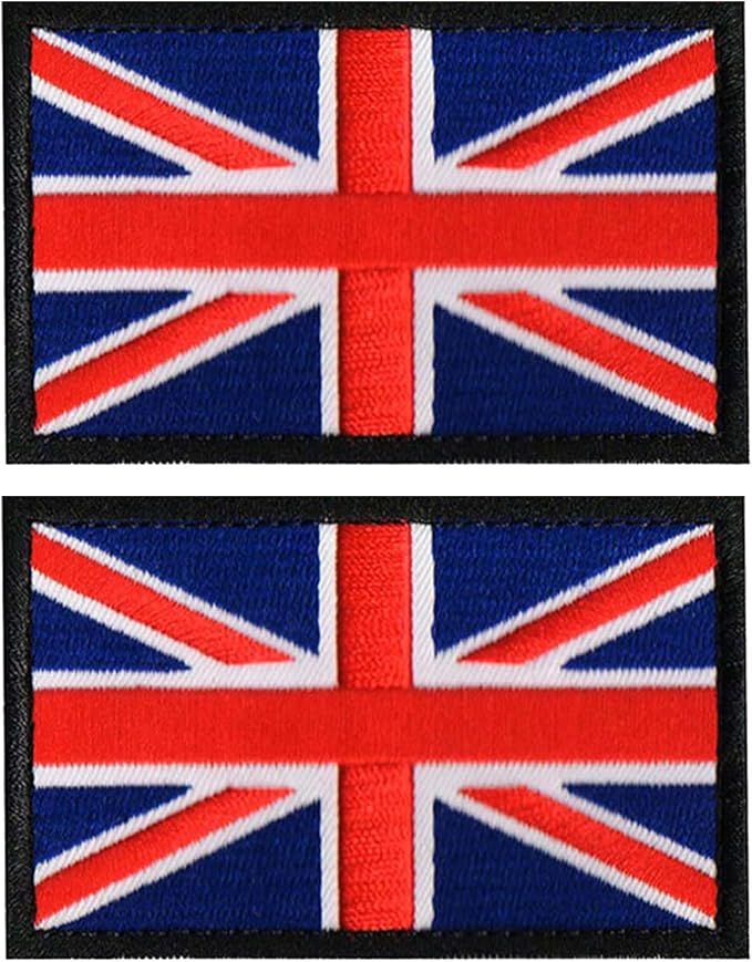EmWoot 2PCS British UK United Kingdom Flag Patch Embroidered Morale Patch Hook and Loop(Black Border)