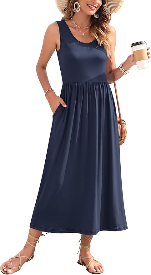 WNEEDU Women's Summer Maxi Dress 2026 Casual Sleeveless Hawaiian Sundress Tropical Long Dress Beach Vacation Outfit