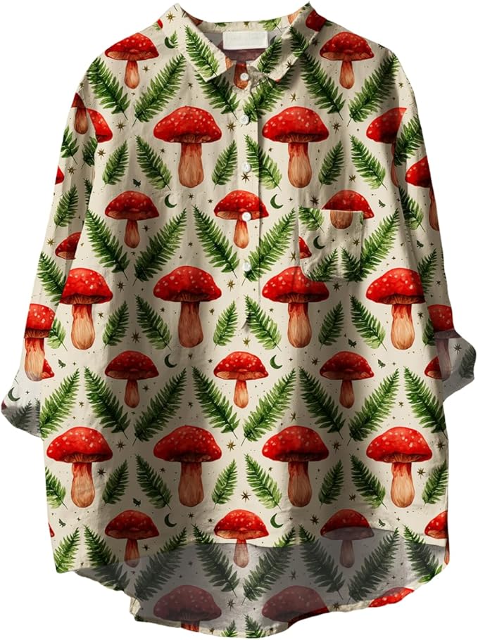 Women Funny Graphic Long Sleeve Floral Blouses Plus Size Button Shirts Casual Cute Vneck Fall Tunic Tops Trendy