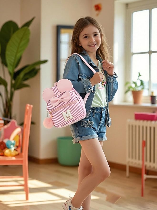 PRLINJSK Initial Mini Backpack for Girls Trendy Stuff Birthday Gift, Small Personalized Mouse Purse for Toddler Kids
