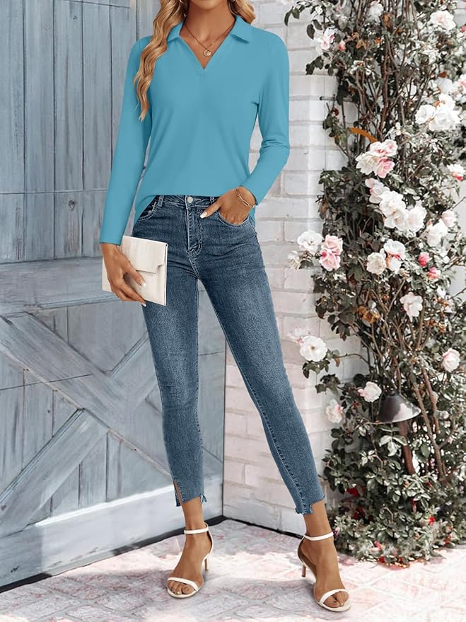 3/4 Length Sleeve Womens Tops Dressy Casual V Neck Polo Shirts Business Work Blouses 2025 Trendy Tunic Top