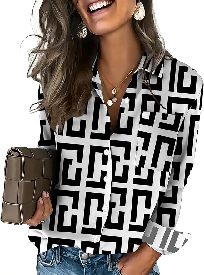 HOTOUCH Button Down Shirts for Women Long Sleeve Blouse Dressy Casual Business Work Tops with Pocket