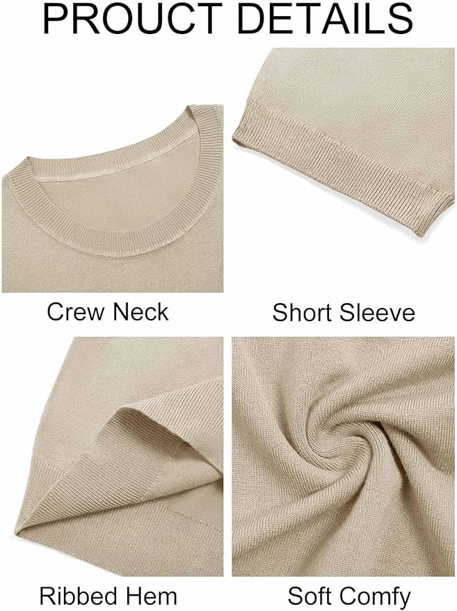 Imily Bela Womens Summer Short Sleeve Sweater Dressy Casual Crew Neck Knit Tops Fashion Pullover Shirts