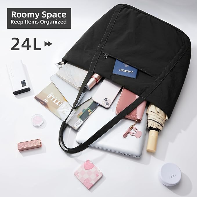 WLLWOO Large Gym Tote Bag for Women Sport Yoga, 24L Travel Beach Bag Lightweight Zipper Shoulder Handbag for Daily Work